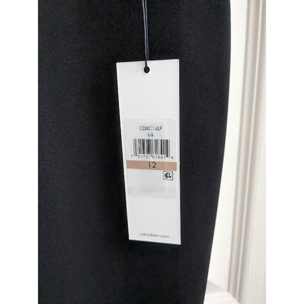 NWT Calvin Klein Imitation Pearl Trim Split Bell Sleeve Sheath Dress Size 12 - Picture 5 of 6